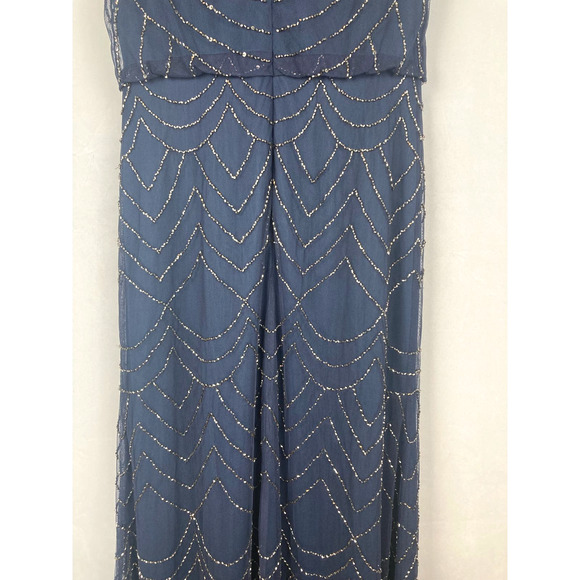Adrianna Papell Short Sleeve Beaded Blouson Gown in Navy - Picture 15 of 16